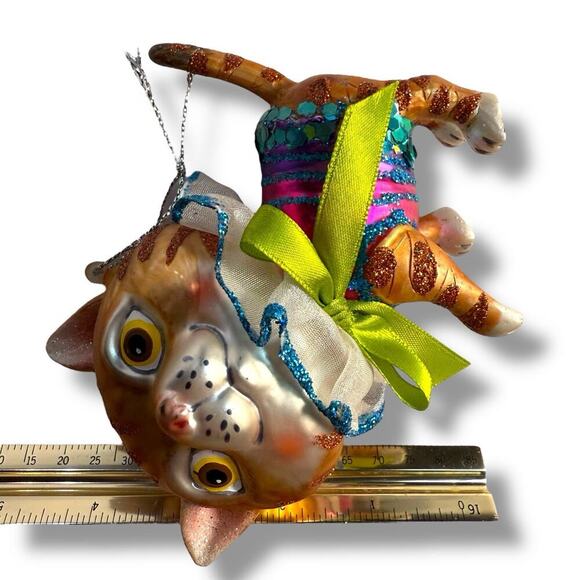 RAZ Imports Orange Tabby Cat Blown Glass Christmas Ornament Anthropomorphic 4” - Picture 16 of 16